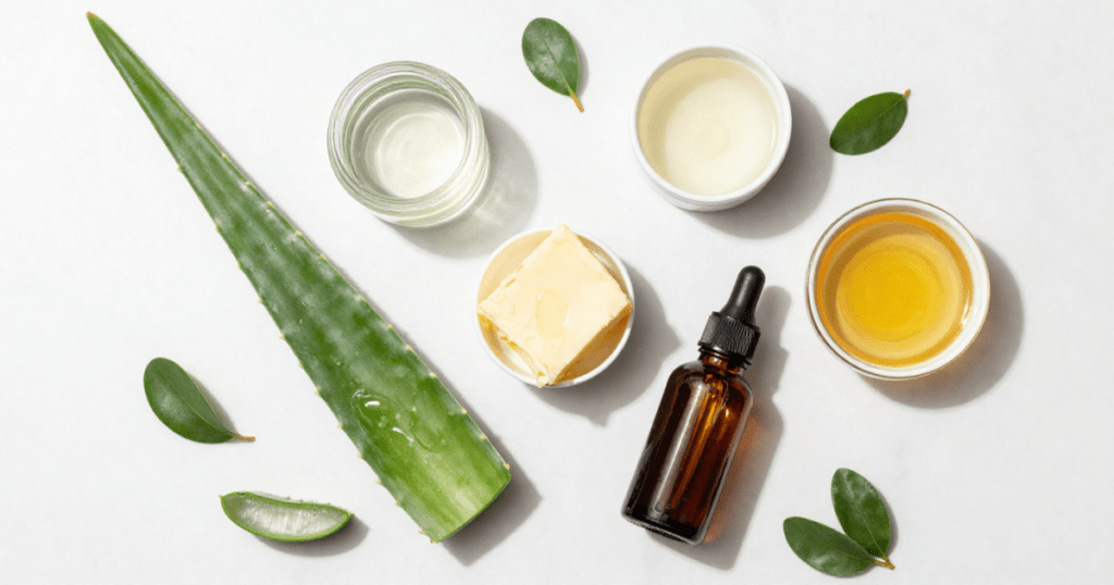 Aloe vera, coconut oil, shea butter, rosehip oil, and honey — simple, natural ingredients that help fade scars and nourish your skin.