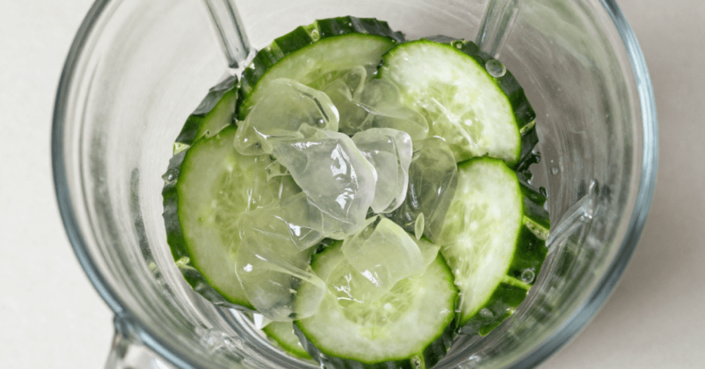 Cucumber and aloe vera in a blender.