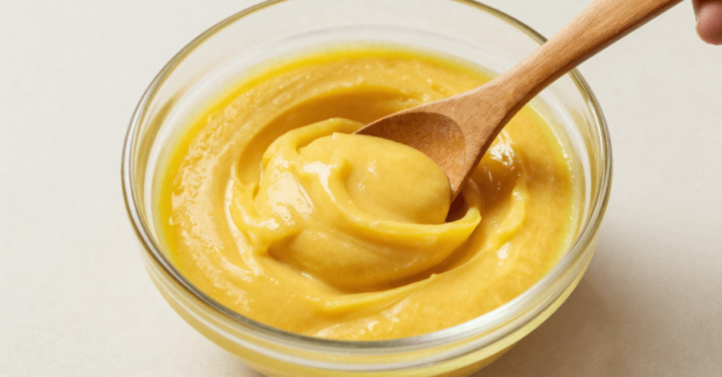 Mixing the bright yellow paste.