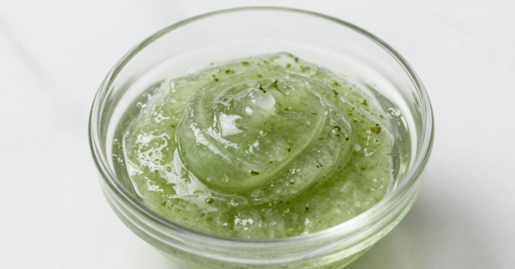 Aloevera and Cucumber. Smooth green gel mixture.