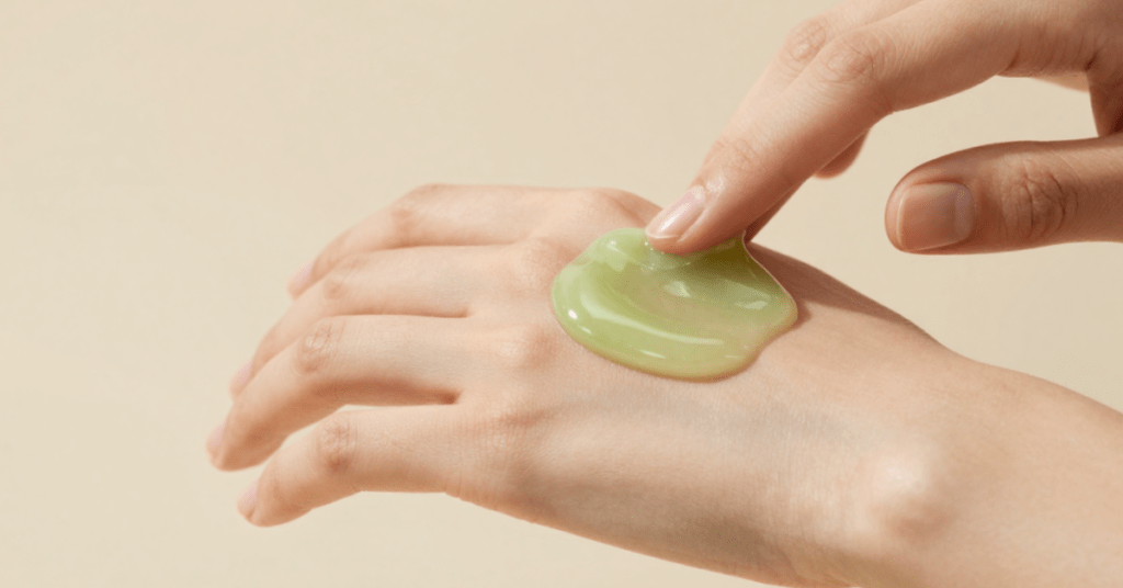 Applying the soothing gel to skin.