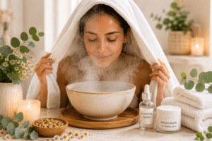 Relaxing spa moment with steam