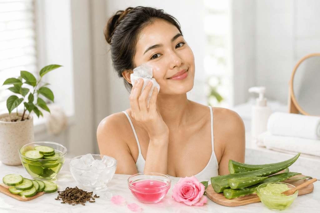 A simple ice facial can help reduce puffiness, soothe irritated skin, and temporarily tighten the appearance of pores for a naturally refreshed complexion.