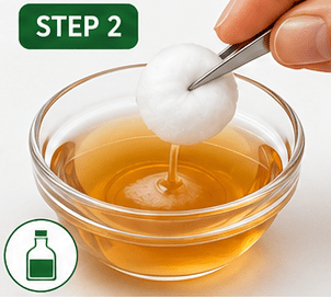 Step 2: Soak a small cotton ball in apple cider vinegar. 