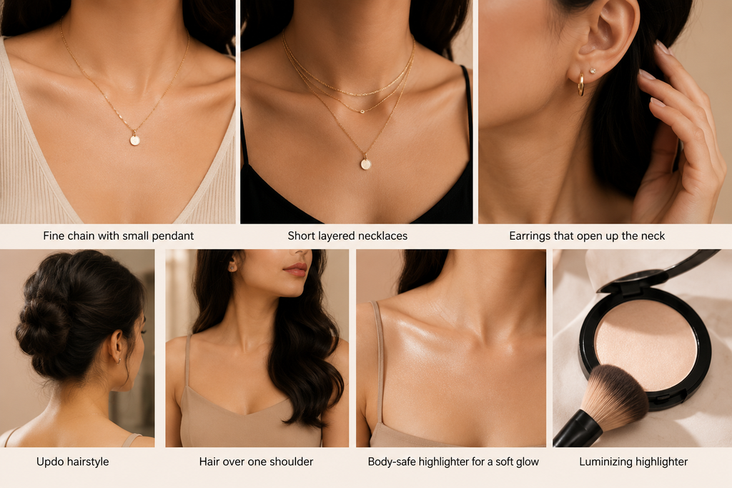 Jewelry and beauty details that draw attention upward