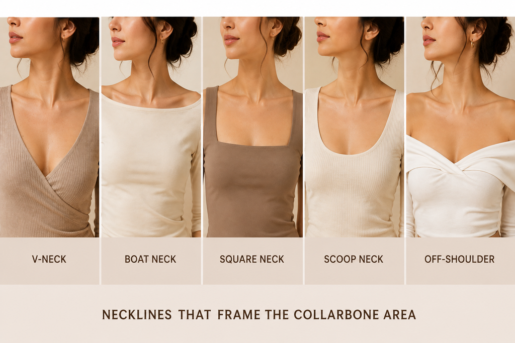 Necklines that frame the collarbone area